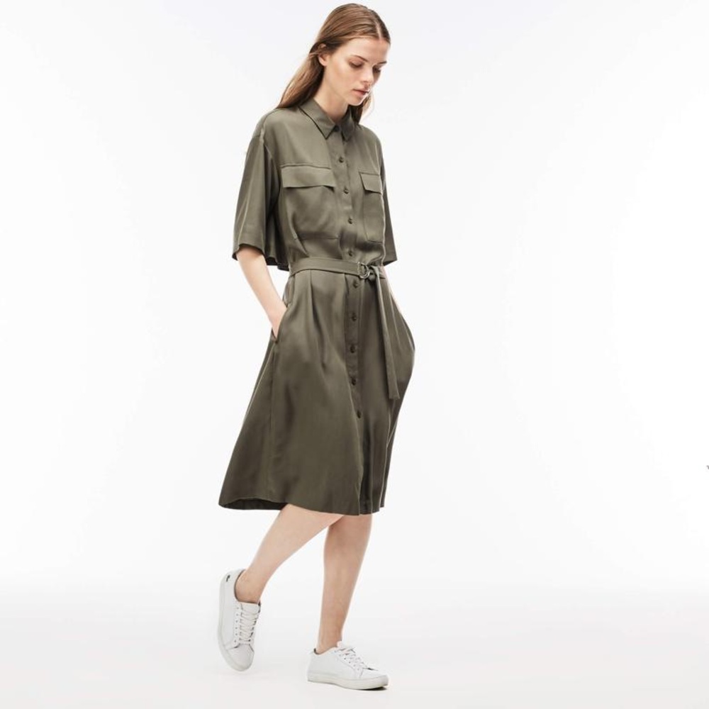 Lacoste Olive Green Button-Down Midi dress
